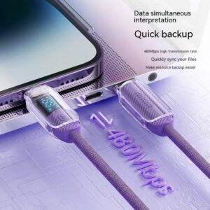 Transparent Digital Display PD27W Fast Charging Data Cable