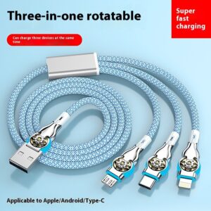 Three-in-one Double Bend Rotating Fast Charge Data Cable One-to-three Mobile Phone Charging Cable